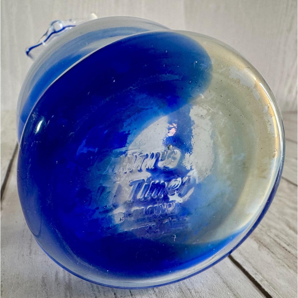 Art Glass Vase Blue White Swirl Ruffled Edge Home Decor Accent Smith's Old Timer - Picture 2 of 6